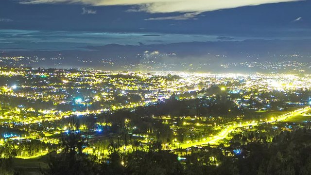 Ecuador. View on Cuenca in night. 4k time lapse. Panaramic