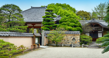 Myorakuji temple, Rinzai school Daitokuji sect Buddhism founded in 1316. Hakata old town, Fukuoka...