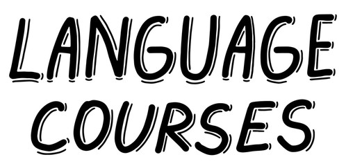 Language Courses. Training, learning, education concept. Lettering calligraphy illustration. Vector eps handwritten brush trendy black text isolated on white background.