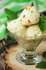 Ice cream scoops in an ice cream bowl