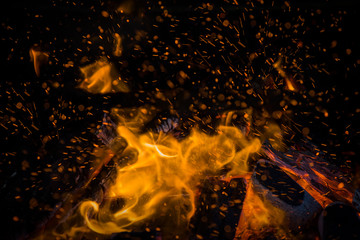 Fototapeta na wymiar Yellow and Orange Fireball, heating up the black background.