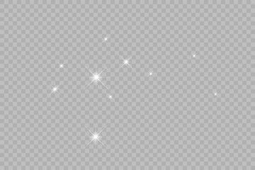 Dust white. White sparks and golden stars shine with special light. Vector sparkles on a transparent background.