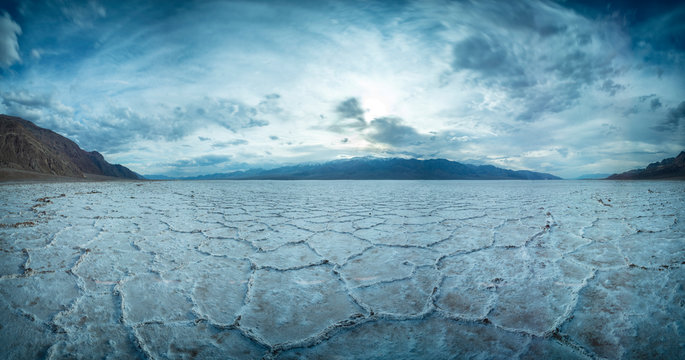 A Storm Passes Through the Badwater Basin Salt Flats Desert In D