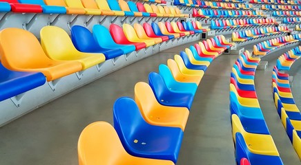 Colorful benches in a stadium