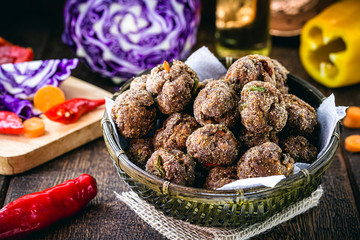 Homemade and organic vegetarian meatballs, with fiber and chopped vegetables. Tasty vegan food.