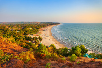 Arambol beach aerial panoramic view, Goa - obrazy, fototapety, plakaty