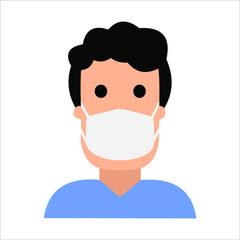Faceless man (upper body) wearing a mask vector illustration icon / Coronavirus (influenza hay fever etc.) prevention.
