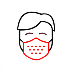 Faceless man (upper body) wearing a mask vector illustration icon / Coronavirus (influenza hay fever etc.) prevention.