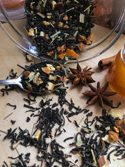 dry tea honey cup spoon cinnamon stick