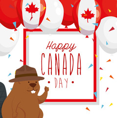 happy canada day with beaver and decoration vector illustration design © Gstudio