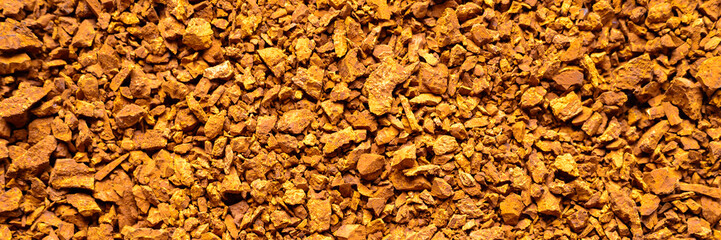 chaga mushroom. background of small broken pieces of birch  fungus chaga. banner