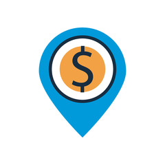 Fototapeta premium pin location with coin dollar fill style