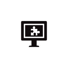Puzzle on computer monitor. Jigsaw puzzle on display sign. Business strategy icon for modern web and mobile design.