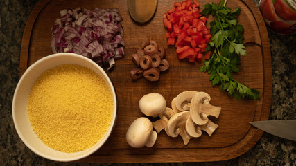 Fototapeta na wymiar mushroom and vegetables prepared for cooking