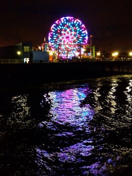 River In Front Of Santa Monica Pier At Night
