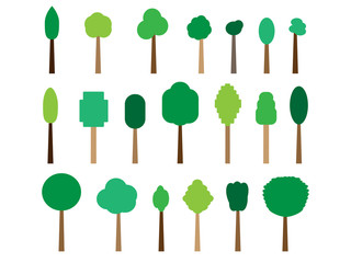 Collection of natural green trees icons set and other trees isolated vector illustration.