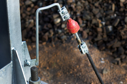 Red spark gap. Spark discharger for metal rails. Close up.
