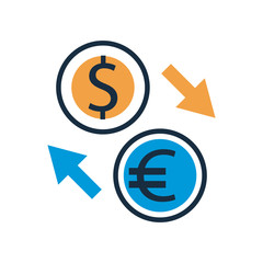dollar and euro with arrows fill style icon