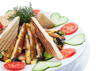 crispy chicken salad, chicken salad and toast.

