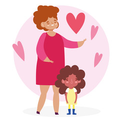 Mother with daughter and hearts vector design