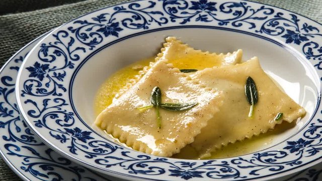 Tortellini with white sauce - Top view with smoke