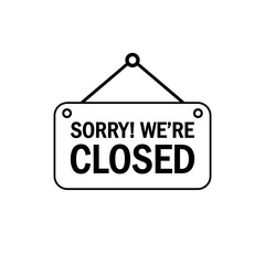 Plate closed sign for door. Shop icon flat style, sign on isolated white background. EPS 10 vector.