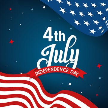 4 of july happy independence day with flag decoration vector illustration design