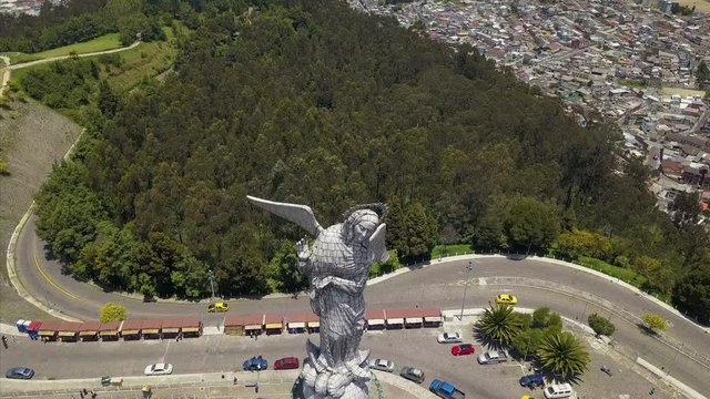 Loma El Panecillo Winged Virgin Mary Statue Quito Ecuador Drone Aerial View