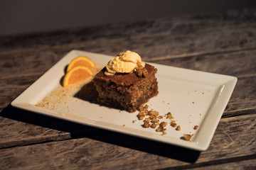 Close up of freshly baked carrot cake