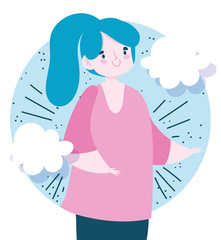 Avatar woman cartoon with clouds vector design