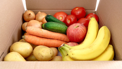 Delivery box. Fresh fruits vegetables.