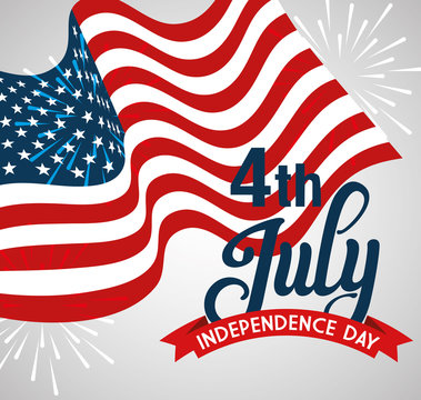 4 Of July Happy Independence Day With Flag Decoration Vector Illustration Design