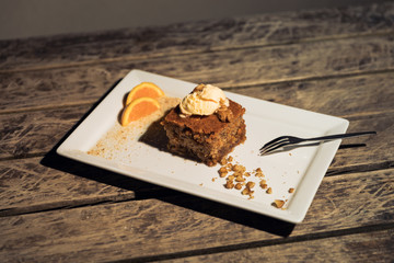 Close up of freshly baked carrot cake