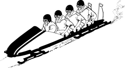 Line Drawing of a Bobsled Team Racing