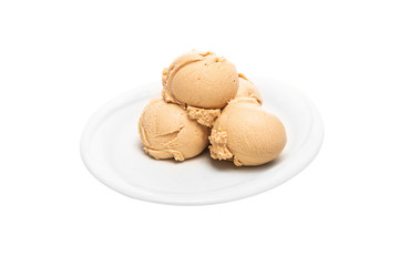 Caramel ice cream. Organic fruit ice cream scoops,  natural fruit colors. Tr - dondurma