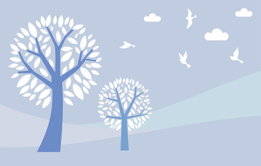 tree style with leaf and bird , vector illustration