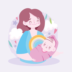 Mother with baby and clouds vector design