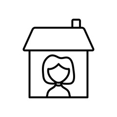 Stay home concept, cartoon woman in home icon, line style