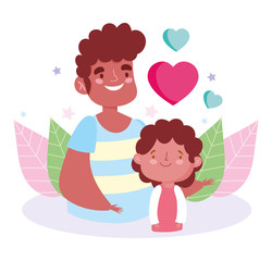 Father and daughter with leaves and hearts vector design