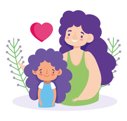 Mother with daughter and leaves vector design