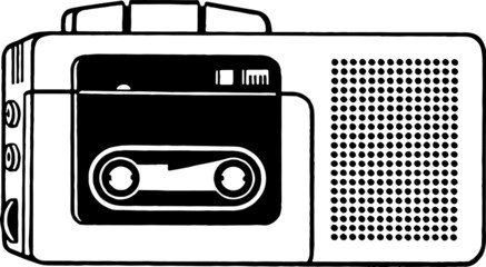 Vintage Hand Drawn illustration of a Retro Tape Recorder