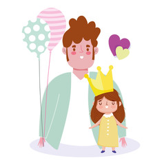 Father and daughter with crown vector design