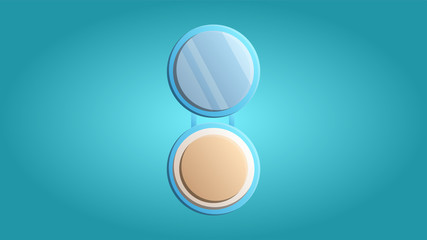 Fashionable beautiful beauty glamorous trendy makeup mirror with powder and eyeshadows on a blue background. Vector illustration