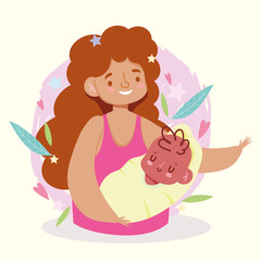 Mother with baby and leaves vector design