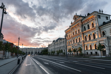 Fototapeta na wymiar Empty road near Kremlin in Moscow, Russia