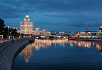 Fototapeta na wymiar High-rise on Kotelnicheskaya embankment and Moskva-river in Moscow, Russia