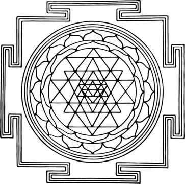 Vintage illustration of a Sri Yantra Symbol