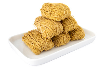 Egg noodles, chinese noodles on white plate (Tr- Noodle)
