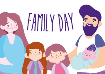 Mother father daughters baby and family day vector design