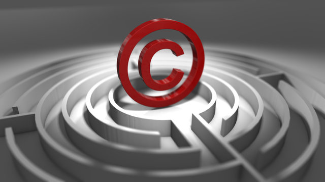 Copyright icon symbol intellectual property law maze labyrinth - 3D illustration render